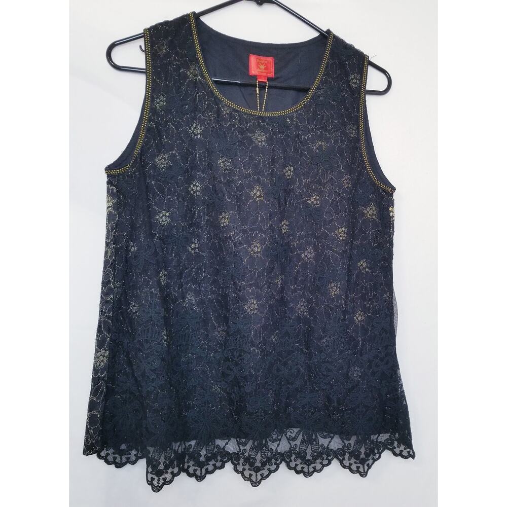 NWT'S Deep or Shallow - Black & Gold Tunic Tank Top Pullover Sleeveless Size 3/L